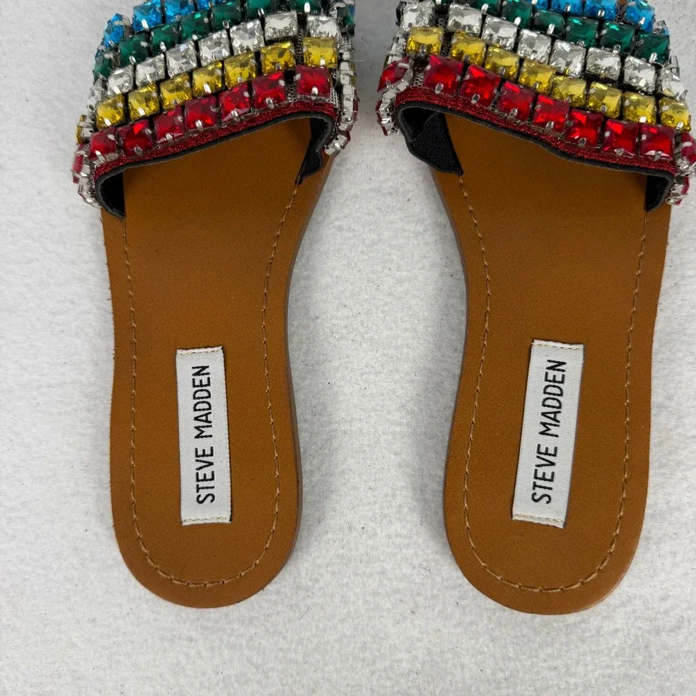 Steve Madden Serenade Slide Sandals Womens 6M‎ Rainbow Rhinestone Multi Color